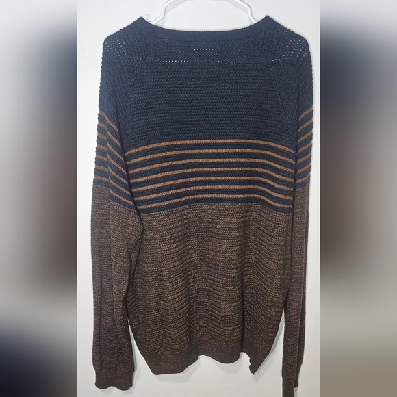 Perry Ellis Sweater Cotton Wool Rayon Striped Navy Brown XXL - Picture 2 of 5